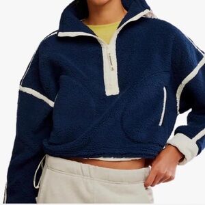 NWOT Free people Navy Blue Fleece Pullover